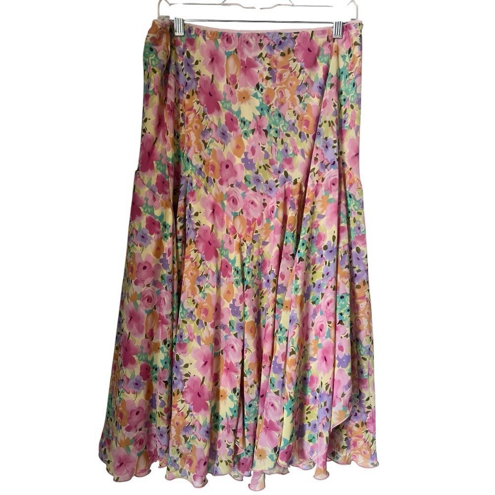 Newsworthy Floral Pink Pastel Cottagecore Romantic Full Midi Spring Skirt Sz 1X
